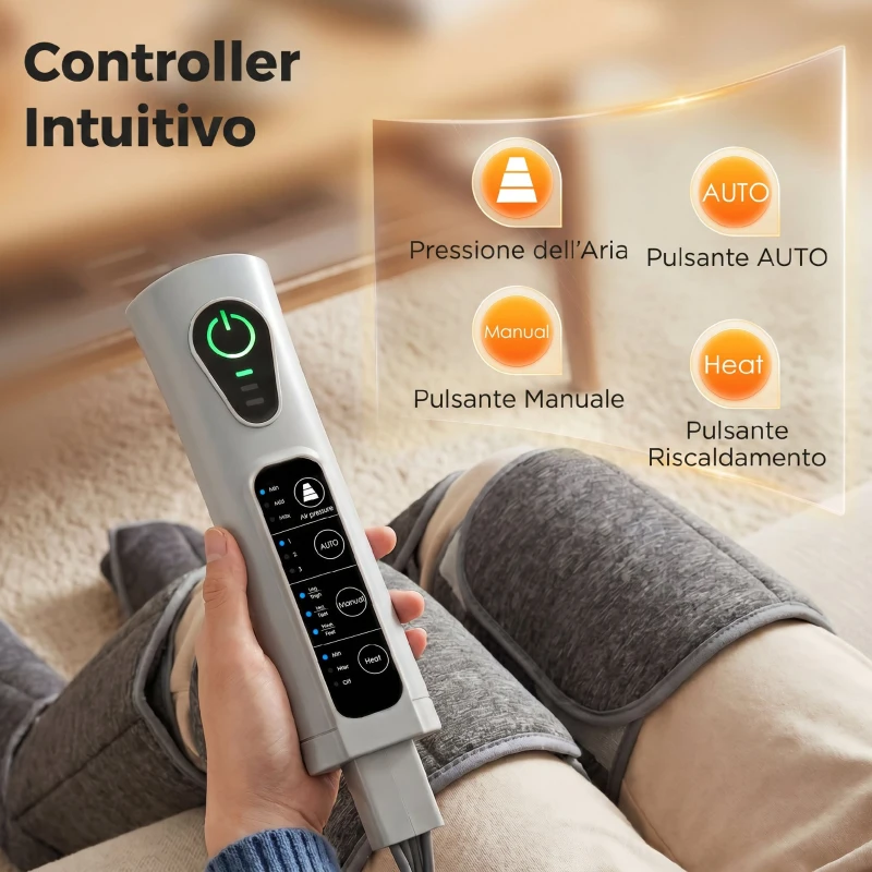 HOMCOM Massaggiatore Gambe a Compressione d'Aria con 3 Modalità, 3 Intensità, 2 Livelli Calore, 77x96x12 cm, Grigio