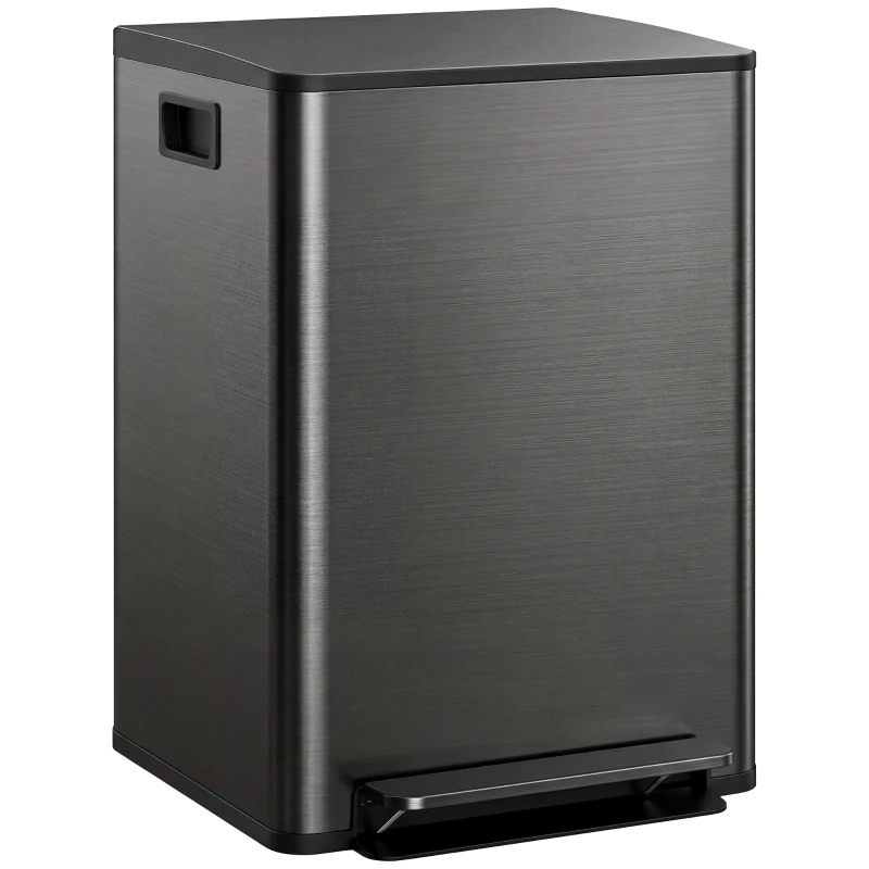 HOMCOM Prullenbak met 2x30L compartimenten, Soft-Close deksel, vingerafdrukbestendig, roestvrij staal, zwart