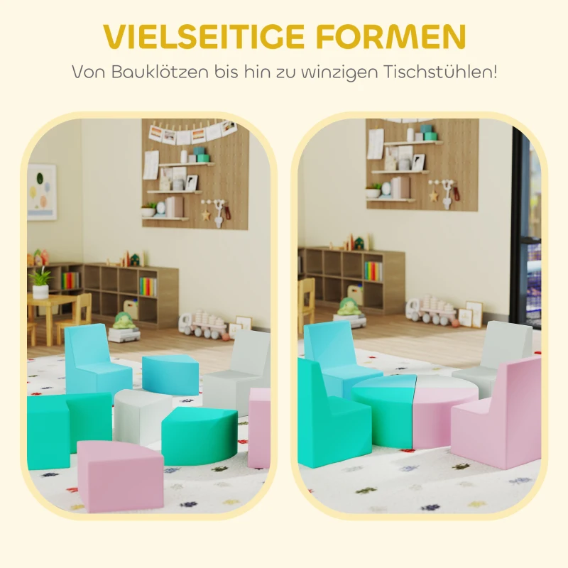 AIYAPLAY 8-delige Schuimblokken Kinderen Zachte Bouwstenen met Tafel- en Krukontwerp Klimmen Bouwblokken van PU Meerkleurig