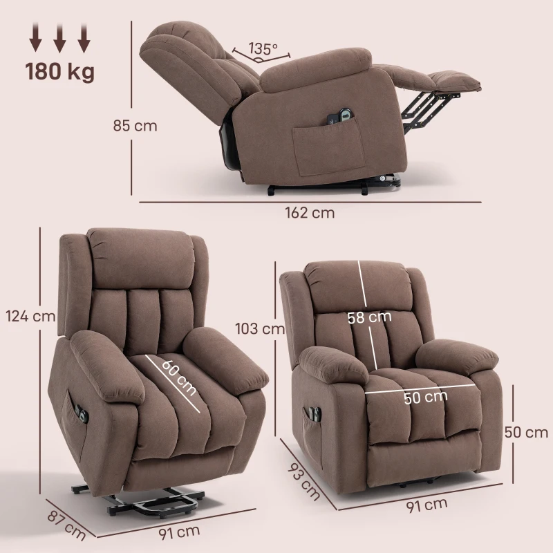 HOMCOM Power Lift Recliner Chair with Vibration Massage, Lift Chair for Elderly with Footrest, Remote, Side Pocket, Dark Brown