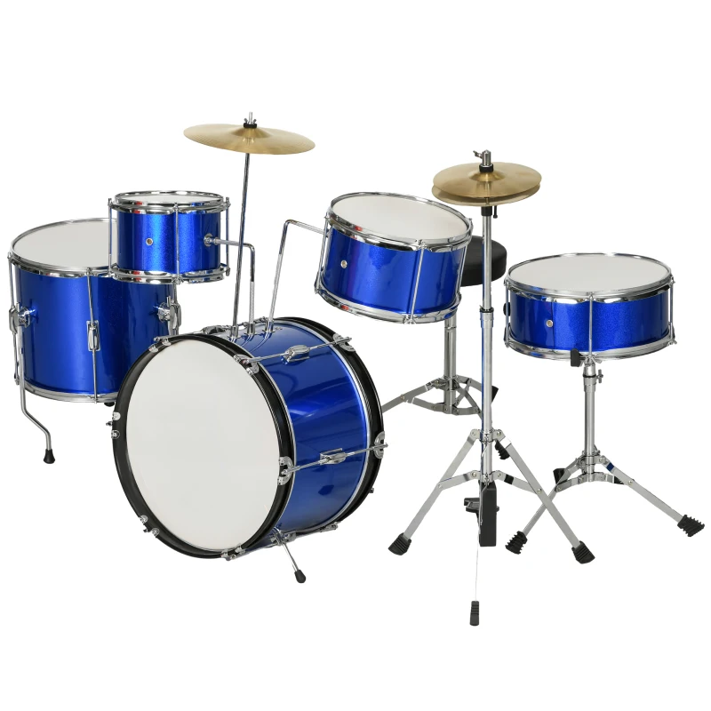 AIYAPLAY 11-Piece Kids Drum Kits w/ Stool, Drumsticks, Pedal, Cymbals, for 3-6 Years, Blue