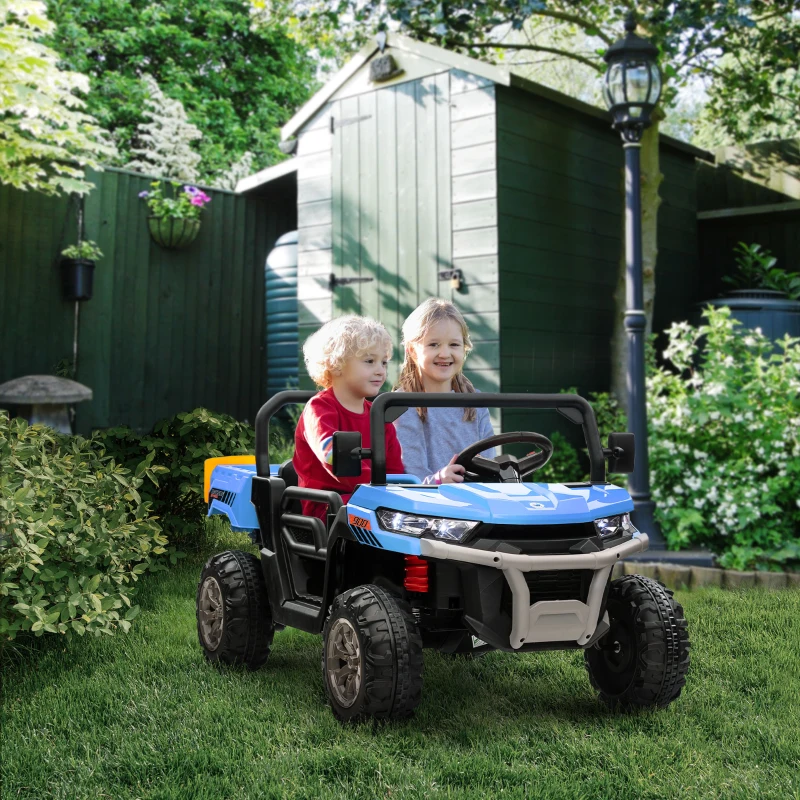 HOMCOM 12V 2 Seater Kids Electric Ride-On Car with Electric Bucket, Remote Control - Blue
