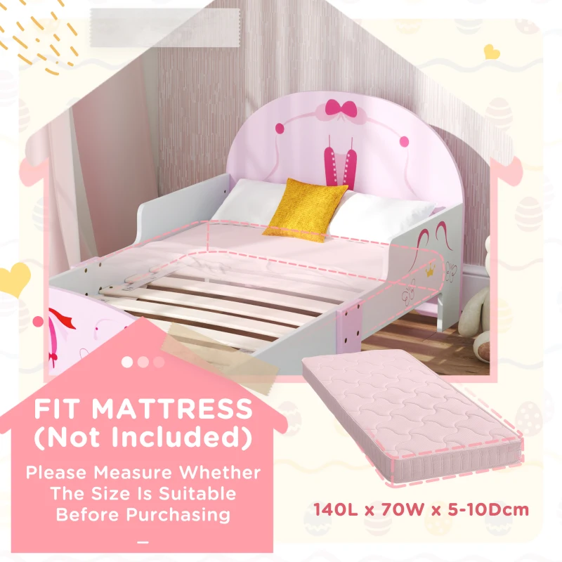 AIYAPLAY Ballet Theme Toddler Bed Frame with Safety Rails for 3-6 Years, Pink