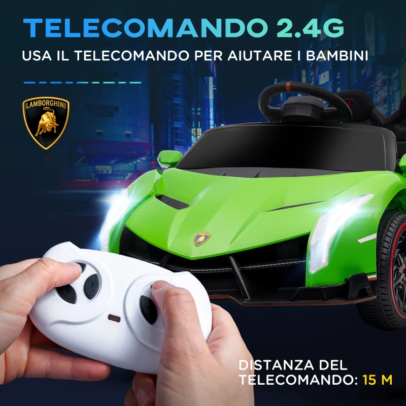 HOMCOM Macchina Elettrica per Bambini Lamborghini Veneno 12V con Telecomando, Età 3-6 Anni, Verde
