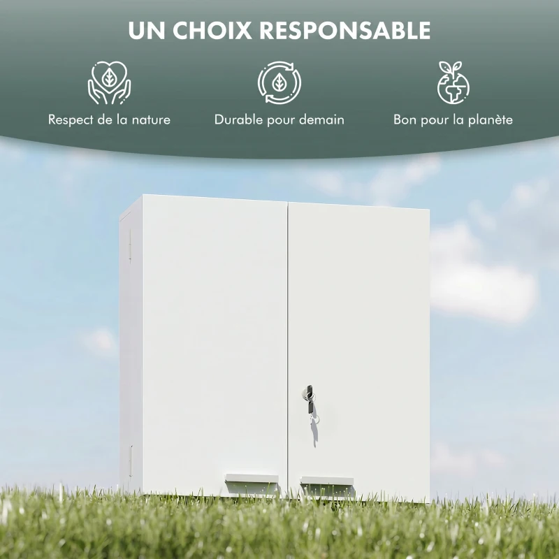 HOMCOM Armoire à pharmacie murale, armoire à médicaments avec double porte verrouillable 2 clés, 53x20x53cm, blanc
