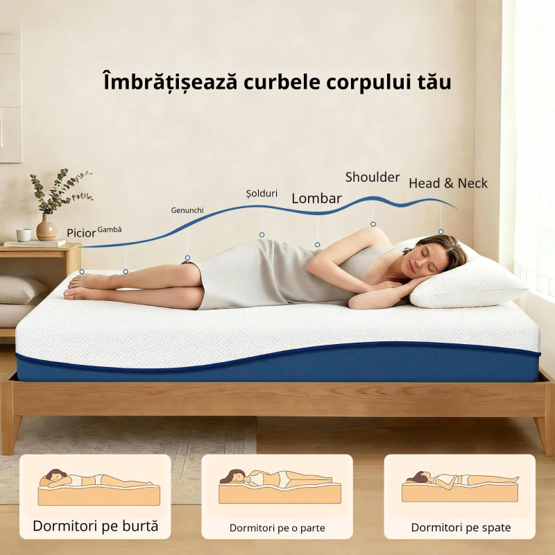 HOMCOM Saltea 90x190 cm, saltea 1 persoană, spumă cu memorie cu ceai verde, husă detașabilă lavabilă, fermitate medie