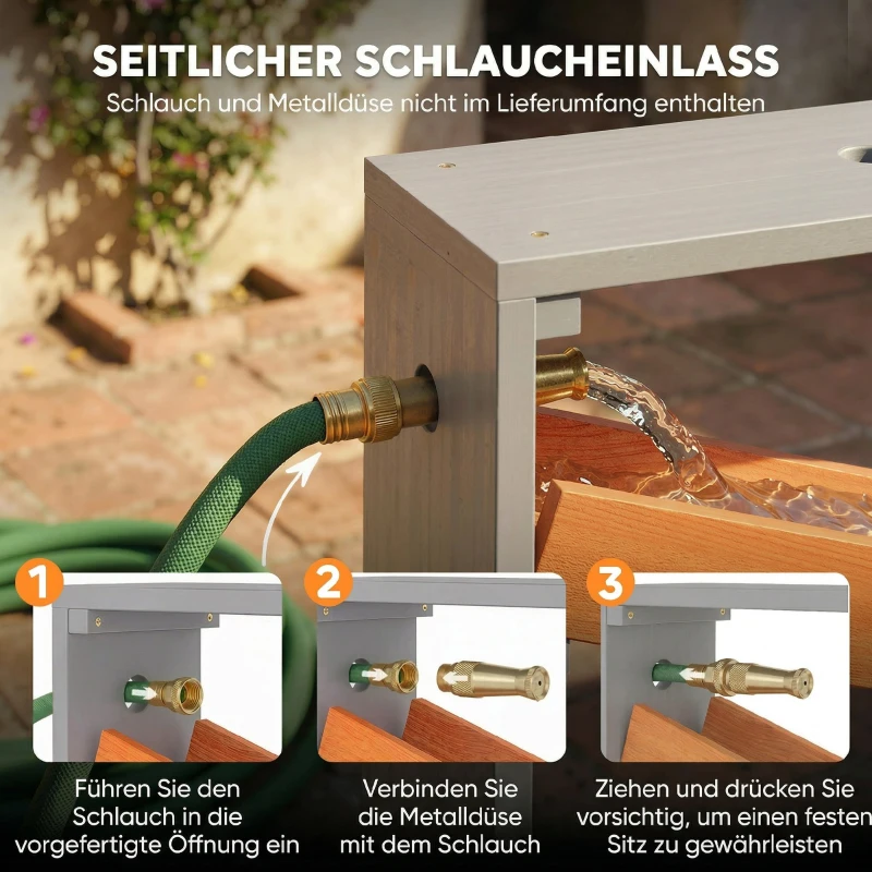 AIYAPLAY Sand Wasserspieltisch, Holz Wassertisch, Matschtisch mit Wasserbahn, 2 Becken Sandkastentisch für 3-8 Jahre Kinder Grau