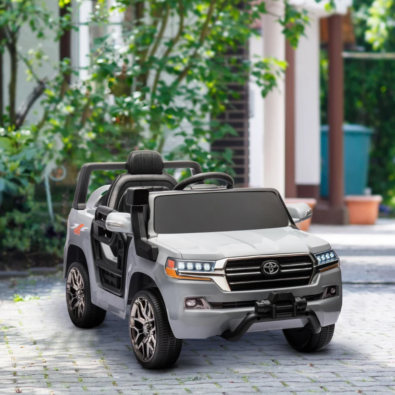 AIYAPLAY Carro Elétrico para Crianças Toyota Land Cruiser 12V com Faróis Buzina Arranque Lento e Música MP3 107x65x55,5 cm Cinza
