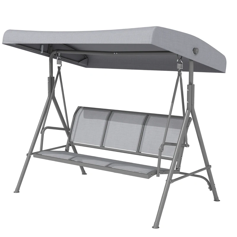 Outsunny Balancelle de Jardin 3 Places Toit Inclinaison réglable Assise et Dossier Ergonomique Acier textilène Gris