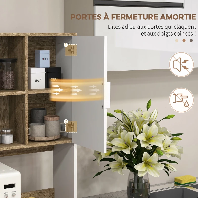 HOMCOM Armoire de cuisine meuble de rangement 4 portes 1 tiroir design scandinave 98 x 39 x 180 cm blanc et naturel(m-5)