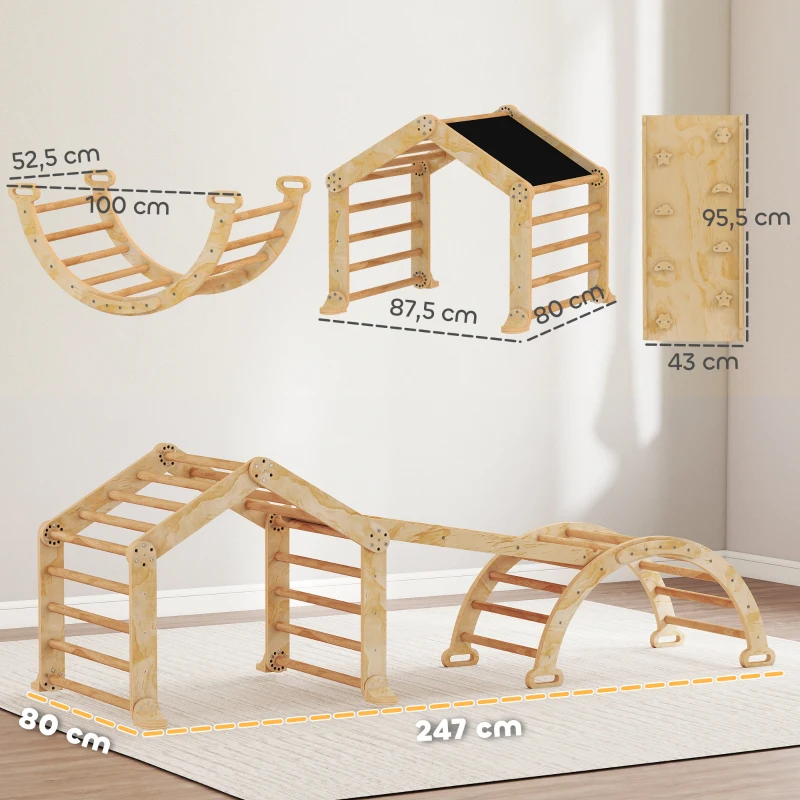 AIYAPLAY 9-in-1 Indoor-Klettergerüst, Rampe, Rutsche, Leiter, Schreibtafel, für Kleinkinder, Holz