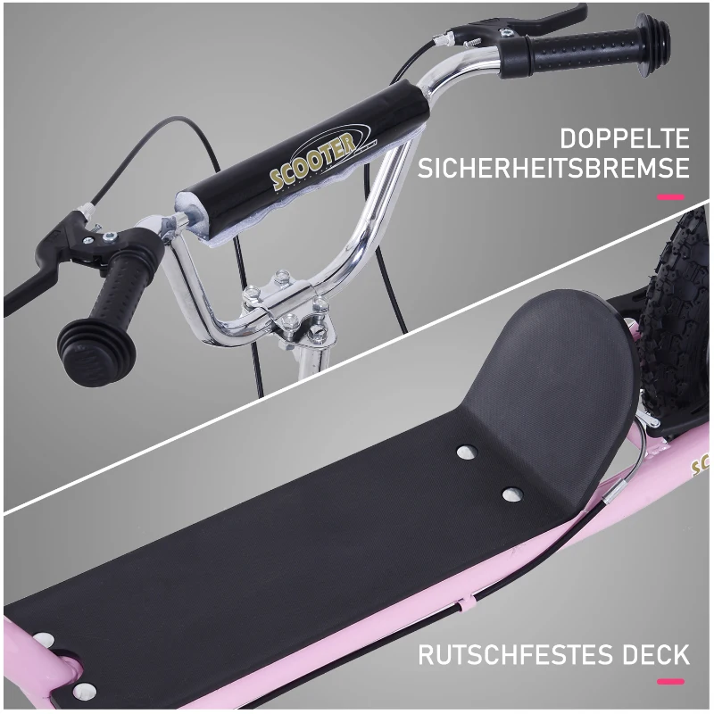 HOMCOM kinderstep step scooter stadsscooter kinderen scooter kickboard vanaf vijf jaar 16 inch roze 143 x 58 x 92-100 cm(m-6)