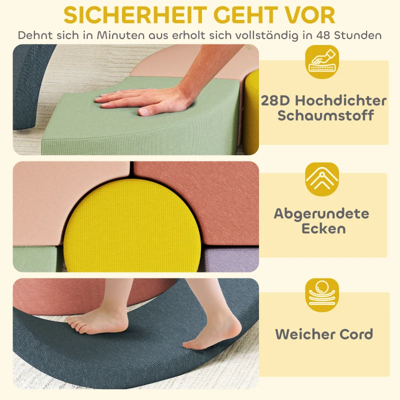 AIYAPLAY 7-teiliges Weichbauklötze-Set für Kleinkinder, Schaumstoff, waschbarer Cordbezug, verschiedene Formen, Bunt