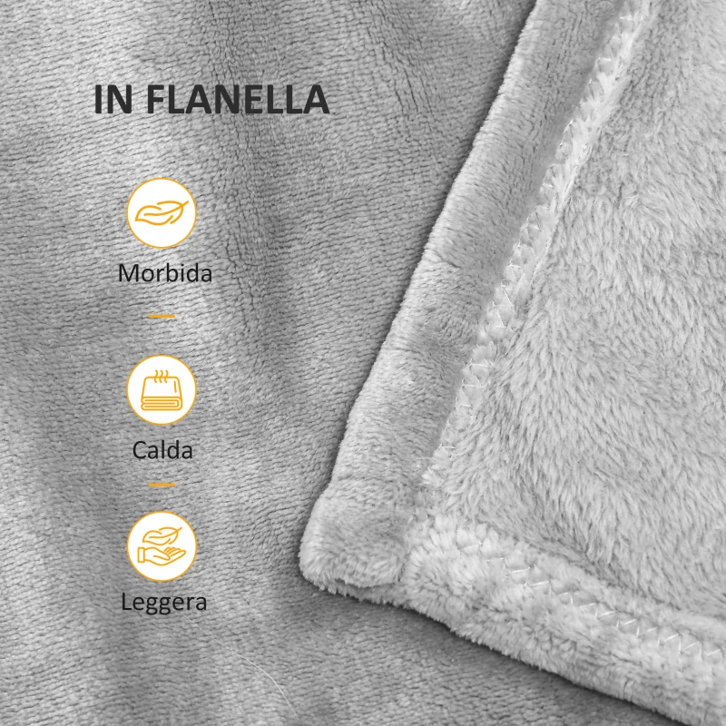 HOMCOM Coperta in Flanella 330 GSM Reversibile per uso Interno ed Esterno, 203x152x0.5 cm, Grigio