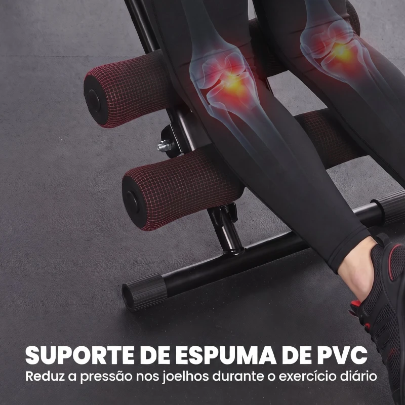 SPORTNOW Máquina de Abdominais Dobrável com Monitor LCD para Treino de Corpo Inteiro em Casa Vermelho e Preto