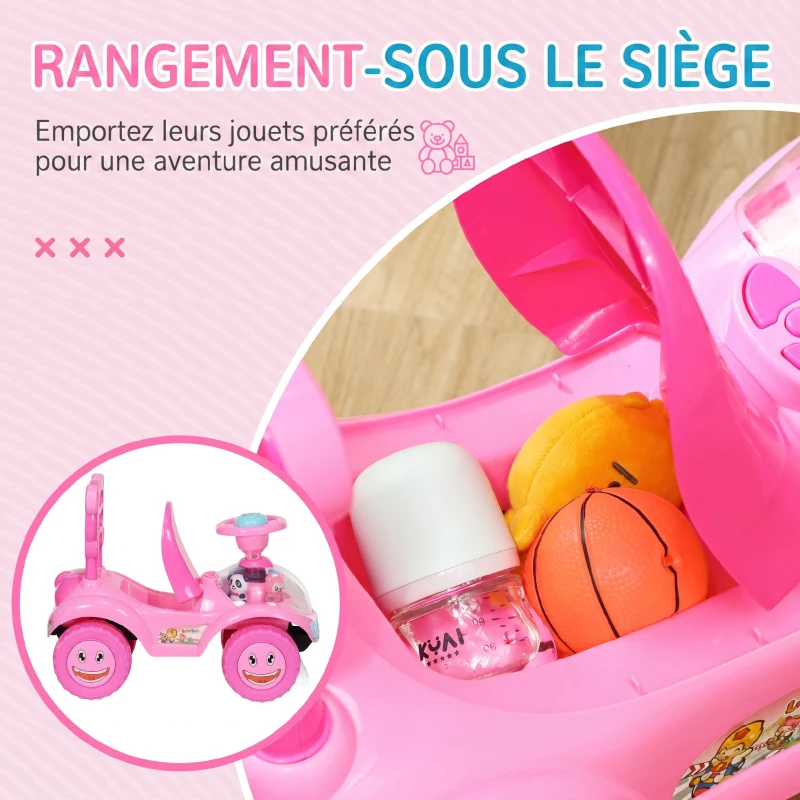 AIYAPLAY Voiture Porteur pour Enfants, Véhicule à Pousser avec Klaxon, Lumières, Musique, Volant, Rangement Sous le Siège, Rose