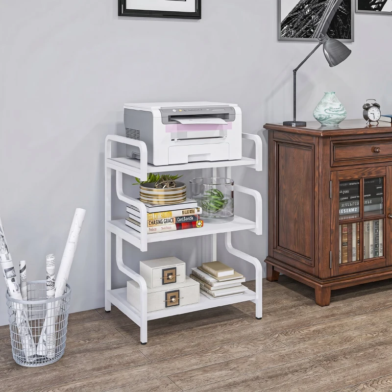HOMCOM Suporte para Impressora de 3 Níveis com Estrutura em Aço e Estante de Arrumação para Escritório e Casa 55x40x77 cm Branco