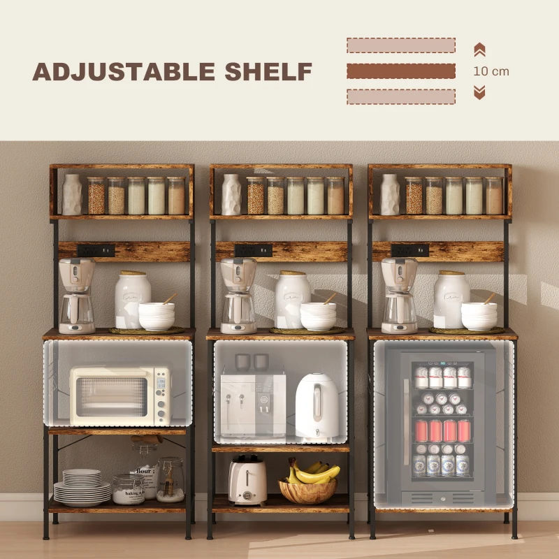HOMCOM Kitchen Storage Rack, Bakers Rack with Power Outlet, USB Charger, Rustic Brown