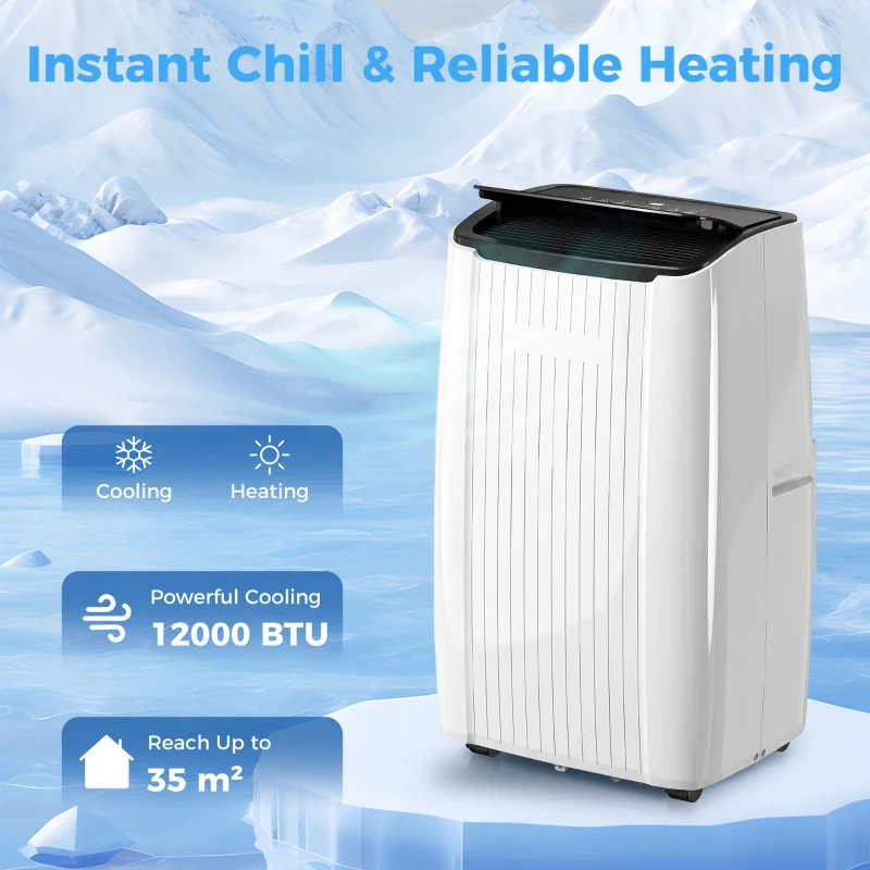 HOMCOM 12000 BTU 5-in-1 Portable Air Conditioner with Cool, Heat, Dehumidifier, Fan, Sleep, WiFi Voice Control, White