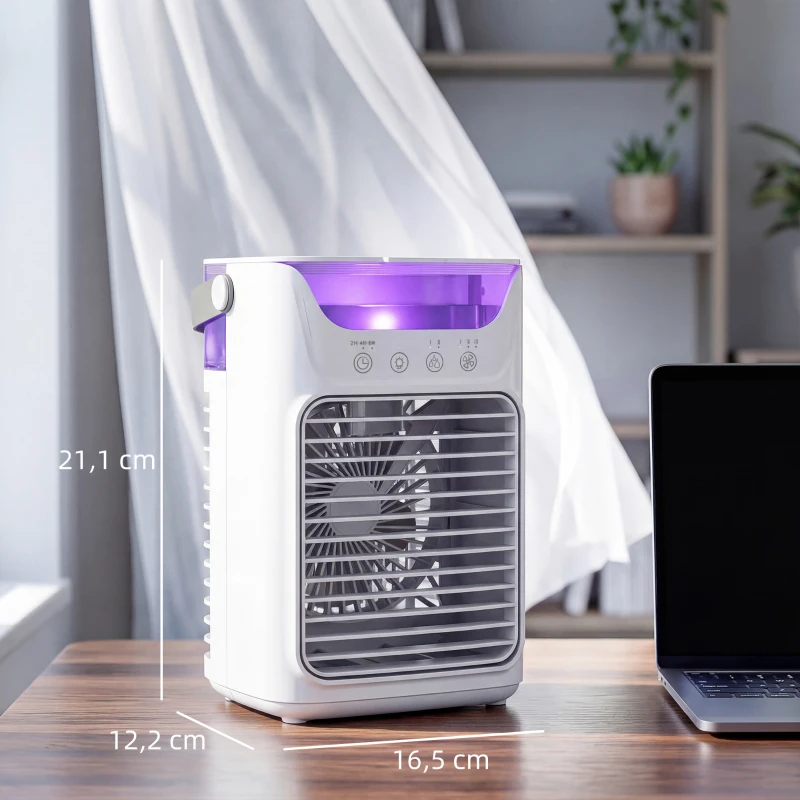 HOMCOM Rafraîchisseurs d'air par évaporation, ventilateur, 3 vitesses, 2 modes brumisation, éclairage LED RGB 7 LED, blanc