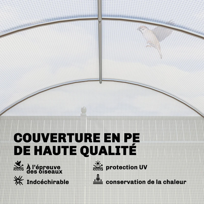 Outsunny Serre Tunnel de Jardin 18m², Serre de Jardin Tunnel avec Porte et 12 Fenêtres avec Moustiquaires, 295x597x200cm, Blanc