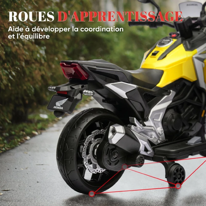 AIYAPLAY Moto électrique pour enfants moto porteur Honda pour enfants 3 à 6 ans avec musique, phares jaune
