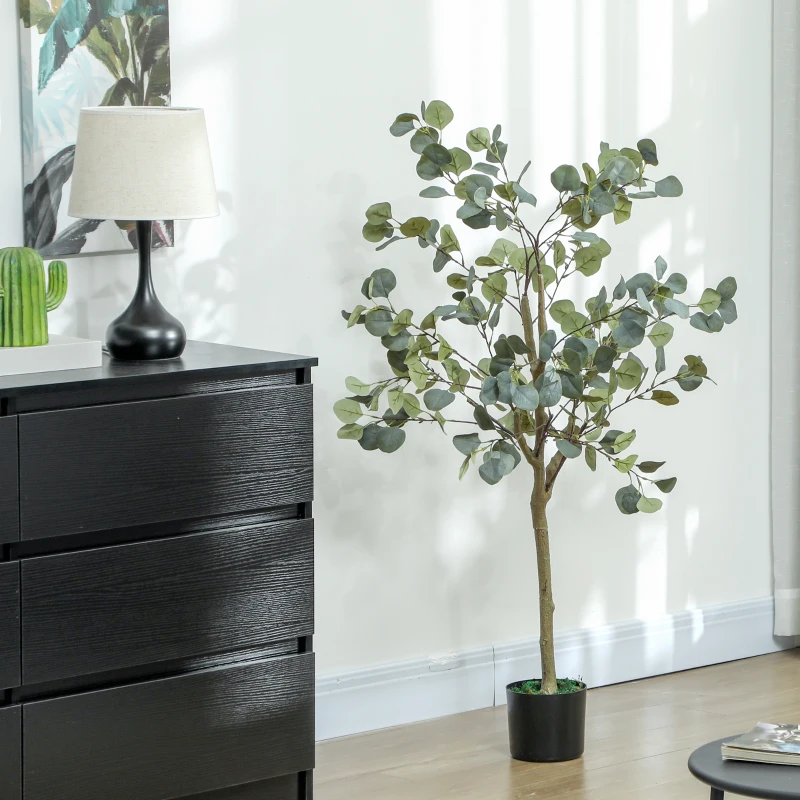 HOMCOM Decorative Artificial Tree, 5ft/ 150cm Silk Eucalyptus Tree with 230 Silver Dollar Leaves in Pot, Fake Plant for Home, Office, Living Room, Indoor Decor