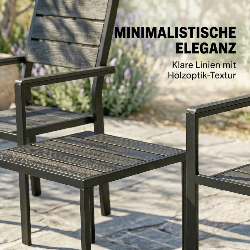 Outsunny 3-teiliges Garten Bistro Set Bistrotisch mit 2 Stühlen Lamellendesign Holzoptik HDPE-Tischplatte Rostbeständig