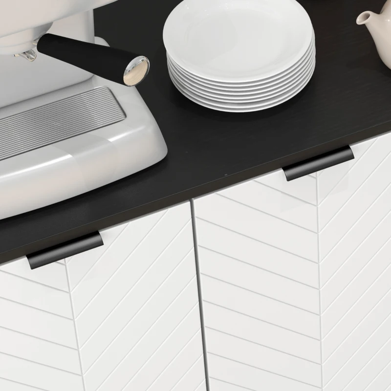 HOMCOM Aparador de 4 Puertas Aparador de Salón Estantes Ajustables Patas de Madera para Cocina Blanco y Negro 120x35x77,4 cm