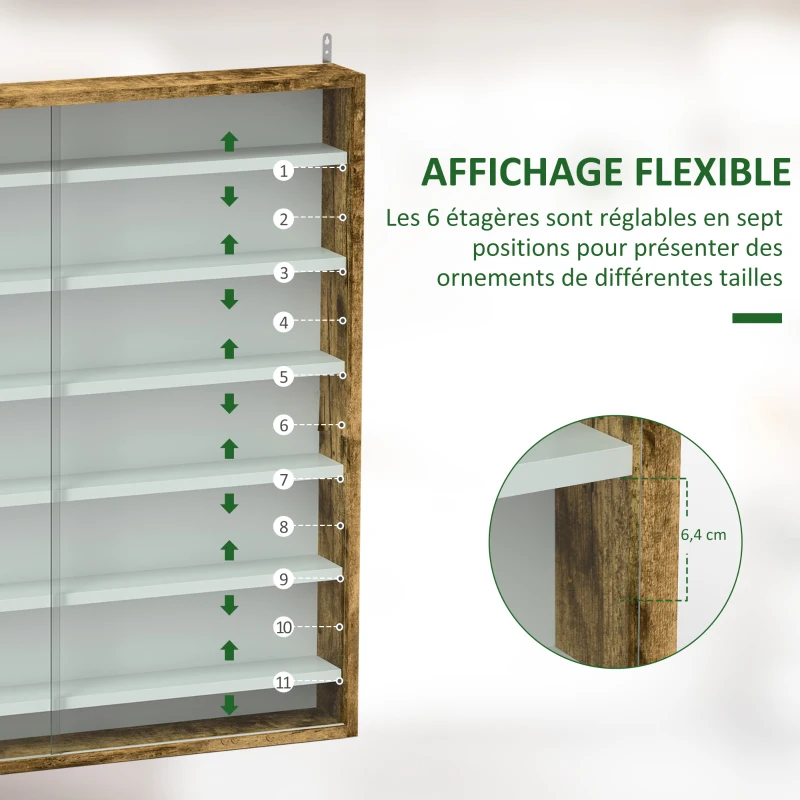 HOMCOM Vitrine pour collection vitrine murale 80 x 9,5 x 83 cm 6 étagères réglables en hauteur 2 portes coulissantes en verre