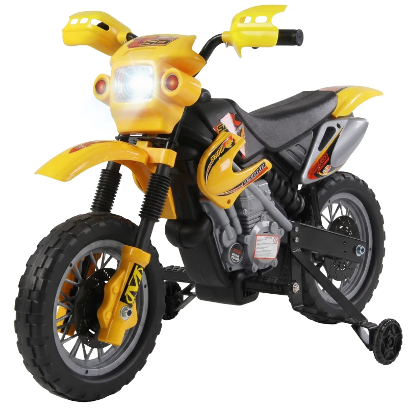 HOMCOM Mota Elétrica para Crianças 6V com Luzes e Música para Idades 3-6 Anos Amarelo