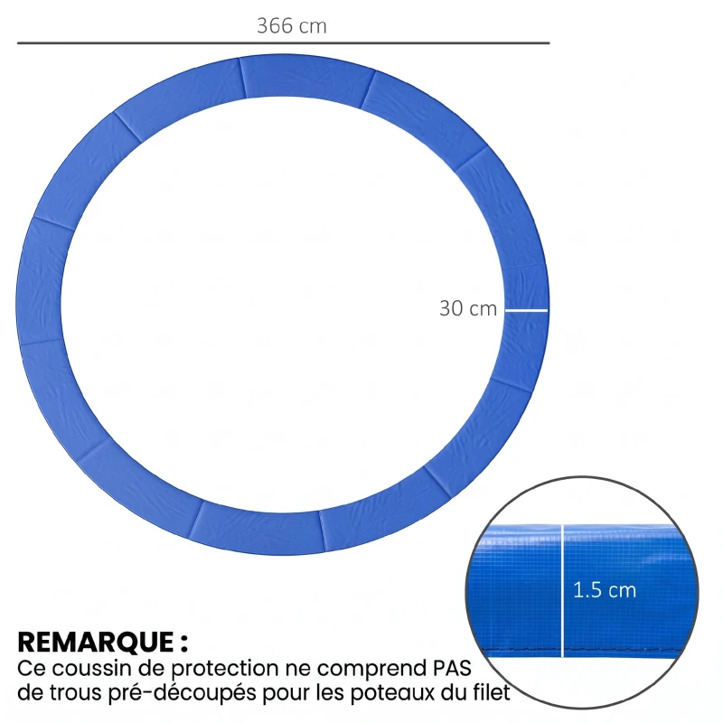 HOMCOM Coussin de protection pour trampoline de remplacement Ø 366 cm résistant aux rayons UV, anti déchirure bleu