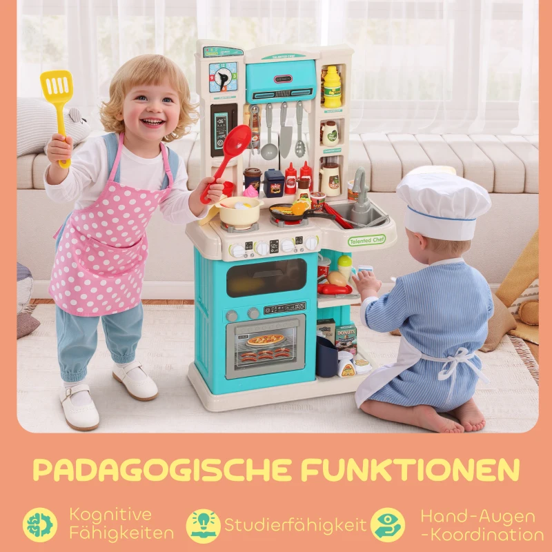 AIYAPLAY 92-teiliges Küchenset für Kinder, Wasserhahn, Kunststoff, 3-6 Jahre, Grün