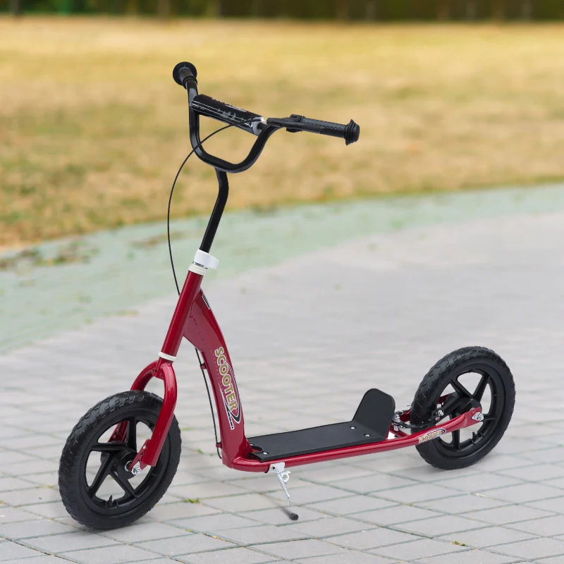 HOMCOM Veelzijdige Familie Citystep met Achterrem en 12 Inch Wielen, Rood(m-2)