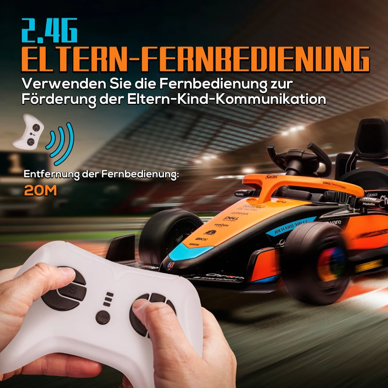 AIYAPLAY elektrische kinderauto, 12V, afstandsbediening, MP3, USB, dubbele motor, muziek, vering, 3-5 km/u, 3-5 jaar, Oranje(m-5)