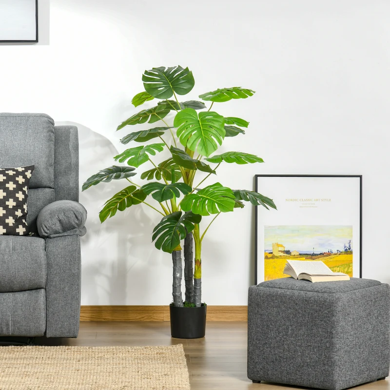 HOMCOM Monstera Pianta Artificiale per Interno ed Esterno, Pianta Finta Realistica con 20 Foglie, 120cm