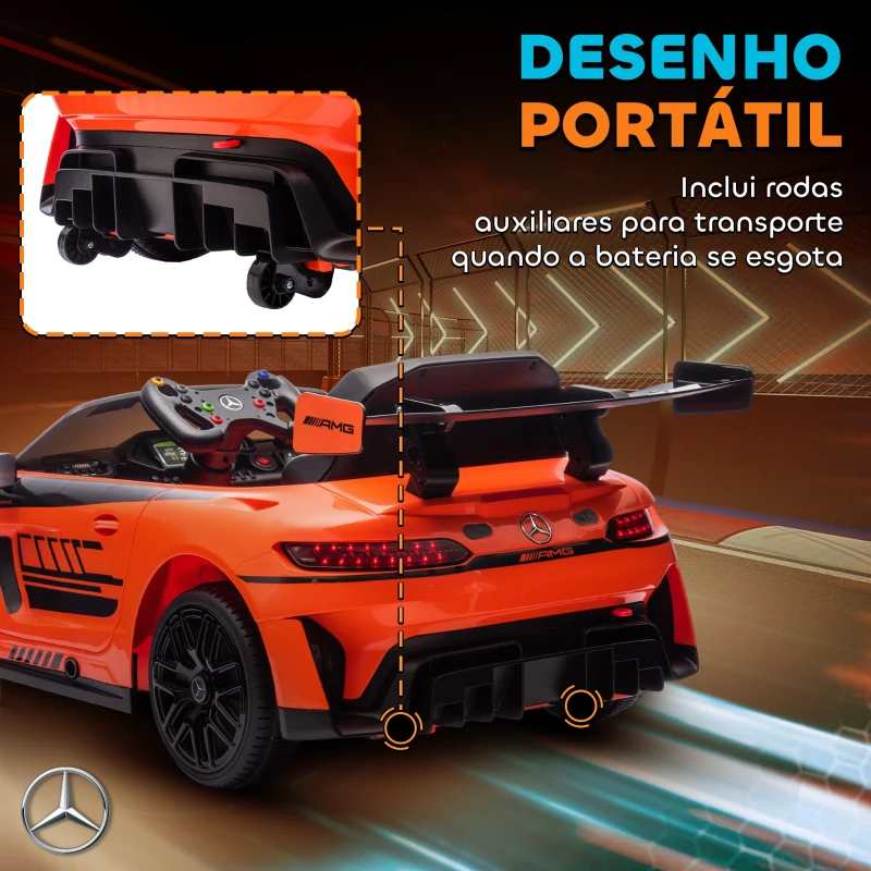 AIYAPLAY Carro Elétrico para Crianças Mercedes-AMG GT3 Evo12V com Controlo Remoto 2,4G e Motor Duplo 115x66x44 cm Laranja