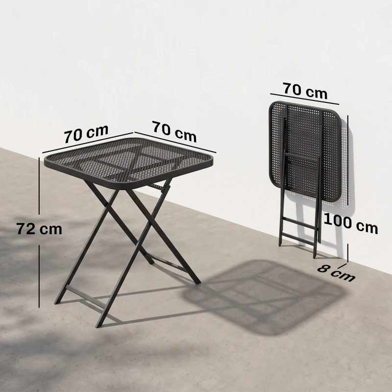 Outsunny Gartentisch klappbar 70 x70 cm, Wetterfest Balkontisch Klapptisch mit Ausschnitt-Design quadrarisch Schwarz