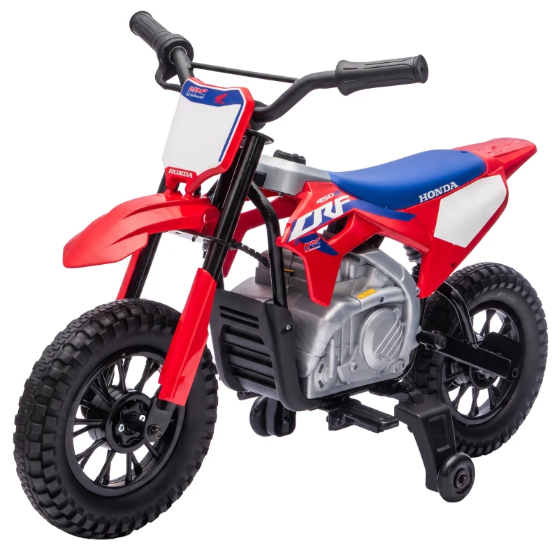 AIYAPLAY Motocicletă Electrică pentru Copii sub Licență HONDA 12 V, Viteză 3-6 Km/h, Vehicul Electric pentru Copii 3+ ani, Roșu și Albastru
