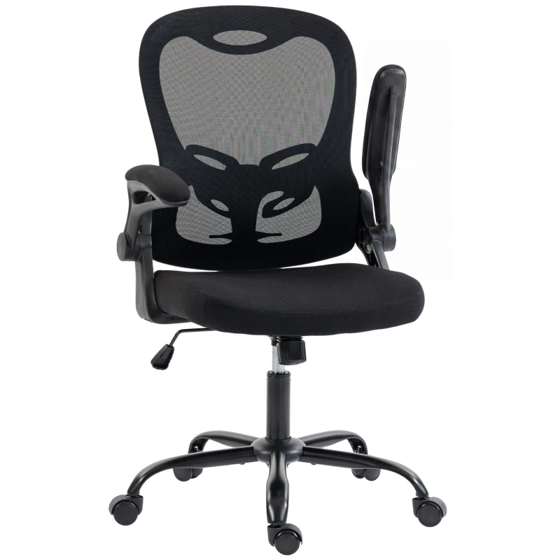 HOMCOM Chaise Bureau Ergonomique, Fauteuil de Bureau Maille, Accoudoirs Relevables, Hauteur Réglable, Fonction Bascule, Noir