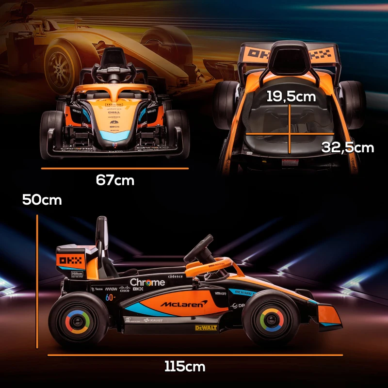 AIYAPLAY Macchina Elettrica per Bambini 3-5 Anni con Licenza McLaren, Telecomando e Clacson, 115x67x50 cm, Arancione