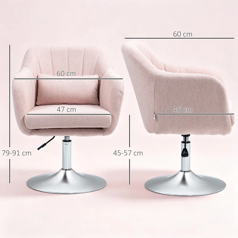 HOMCOM Fotoliu de living perne lombare înălțime reglabilă pivotant 360° picior cromat metal roz