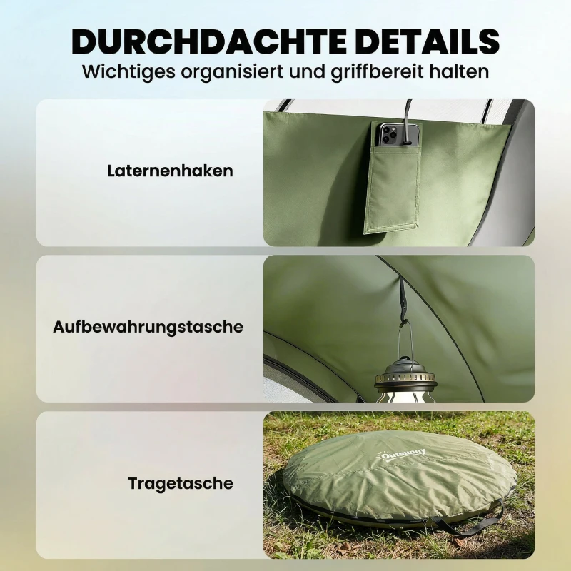 Outsunny Pop Up Zelt 4 Personen Tunnelzelt mit Schlafzimmer 2 Türen 2 Mesh-Fenstern Abnehmbarer Überzug Bodenplane, wasserdicht