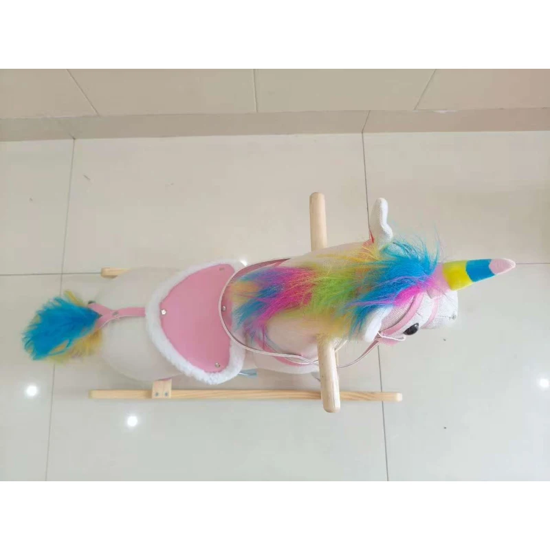 AIYAPLAY Căluț Balansoar pentru Bebelusi Design Unicorn cu Sunet Cal Balansoar Bază din Lemn pentru Copii 1-3 Ani Crem