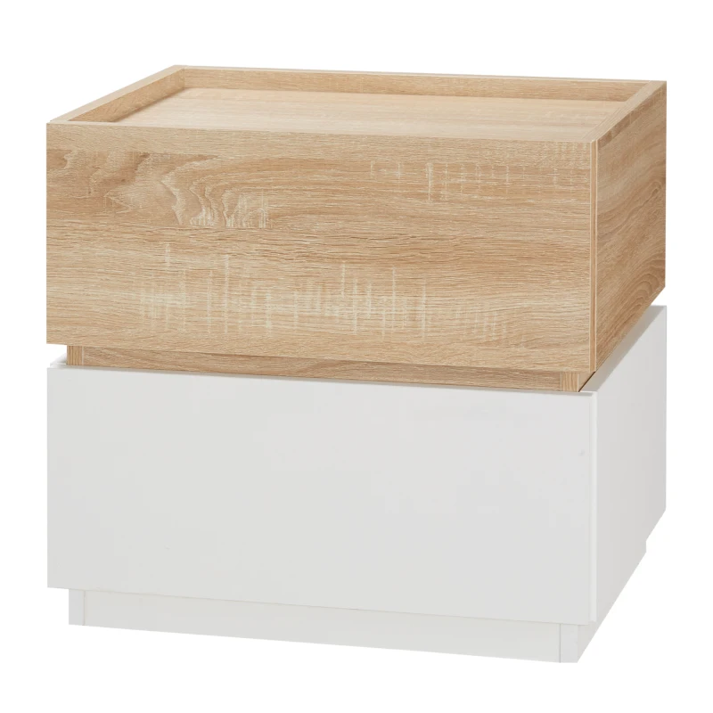 HOMCOM Noptiera 2 Sertare din Lemn, Design Moder si Stivuibil, 50x40x47,5cm
