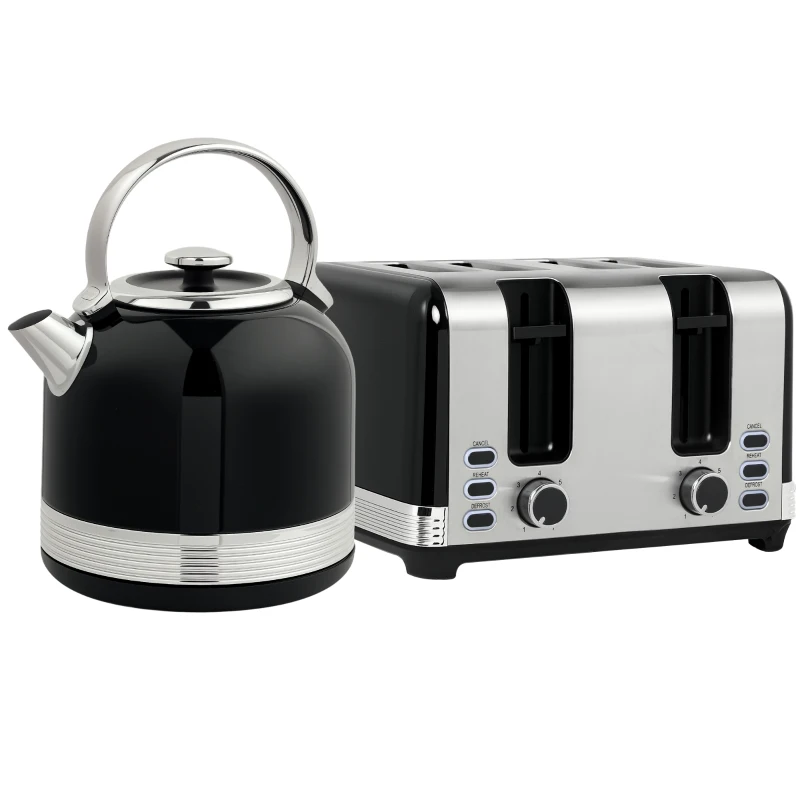 HOMCOM Waterkoker- en Broodrooster-set, 7 Bruiningsniveaus, 1,7 L, Kunststof, RVS, Zwart