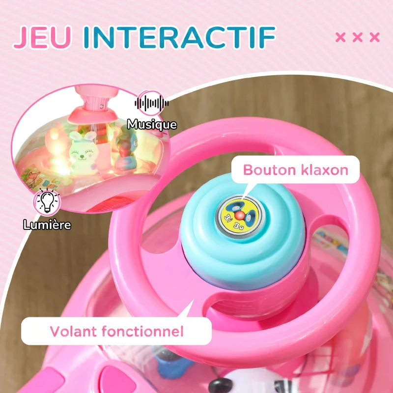 AIYAPLAY Voiture Porteur pour Enfants, Véhicule à Pousser avec Klaxon, Lumières, Musique, Volant, Rangement Sous le Siège, Rose