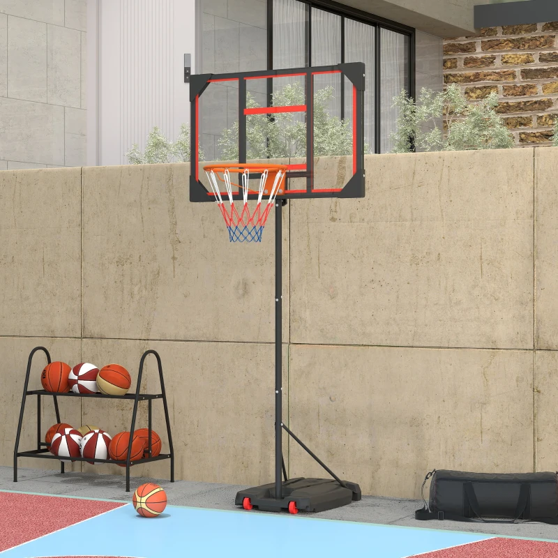 AIYAPLAY Kinder-Basketballkorb, Outdoor-Basketballkorb für Kinder, 210-260 cm höhenverstellbar, mit Rädern, ab 6 Jahren, Rot