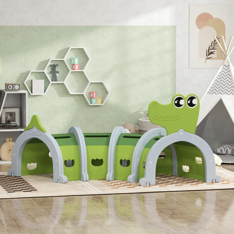 AIYAPLAY Krokodil Spieltunnel, flexible Form, robust, für Kinder 3-6 Jahre, 194 x 88 x 92 cm, Grün