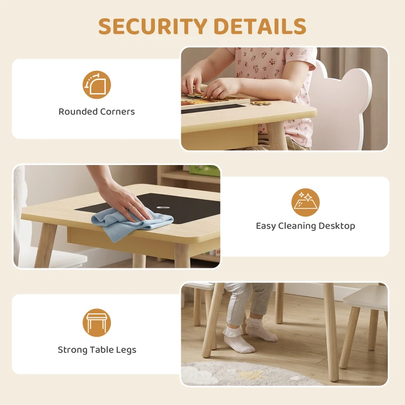 AIYAPLAY 3-Piece Kids Table and Chairs Set with Convertible Desk and Storage Grid, Kids Activity Table for Nursery, Playroom